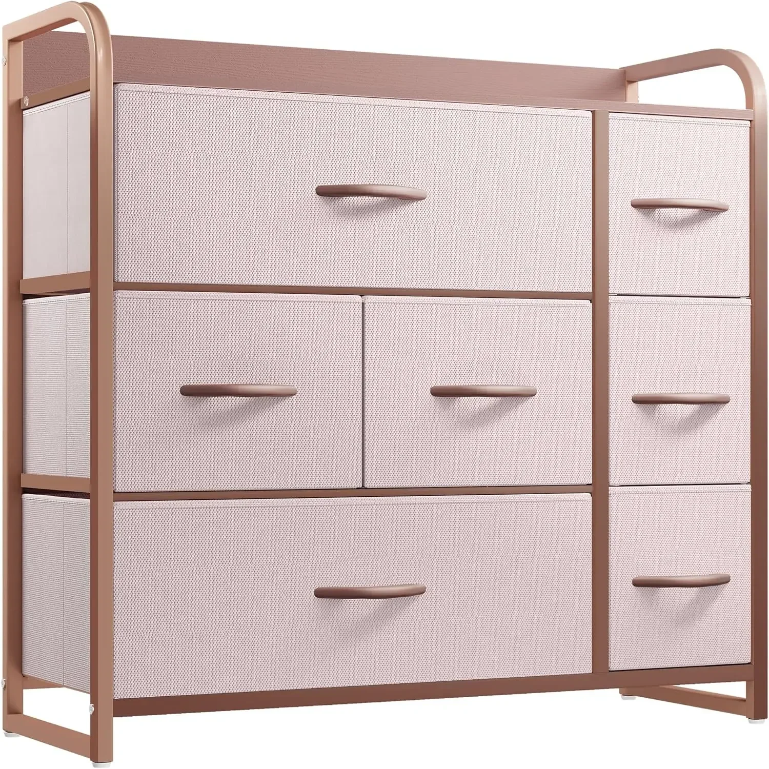 Dresser with 7 Drawers - Fabric Storage Tower, Organizer Unit for Bedroom, Living Room, Hallway, Closets(Pink and Rose Gold)