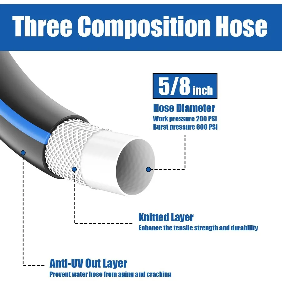 خرطوم حديقة شديد التحمل 5 8 50 قدم: خرطوم مياه مطاطي مرن مع بخاخ 10 وظائف لغسيل السيارات في الحديقة في الهواء الطلق #4