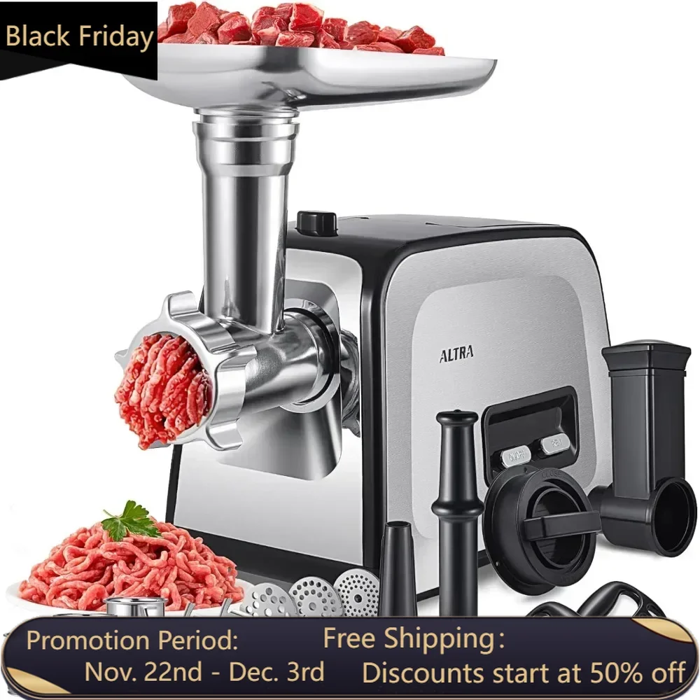 Meat Grinder, Sausage Stuffer, [2800W Max] Electric Meat Mincer with Steel Blades & 3 Grinding Plates, Sausage Maker & Kubbe Kit