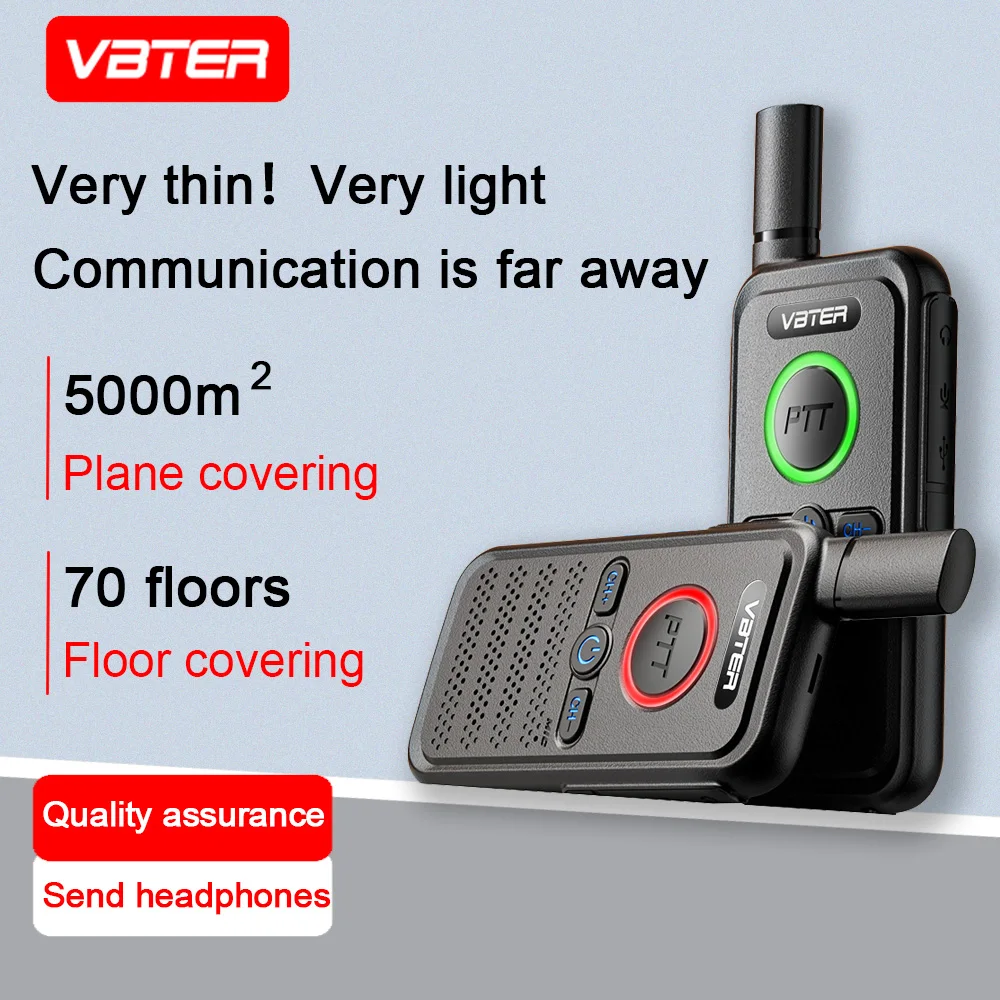 VBTER WBT-V1 High-Power Handheld Digital Two-Way Walkie Talkie Mini FM Radio Double PTT Key Design Remote Sites Small Cars