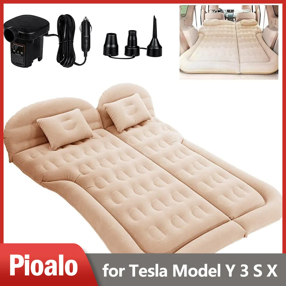 For Tesla Model Y SUV Air Mattress Camping Bed Cushion Pillow - Inflatable Thickened Car Air Bed Air Pump Portable Sleeping Pad