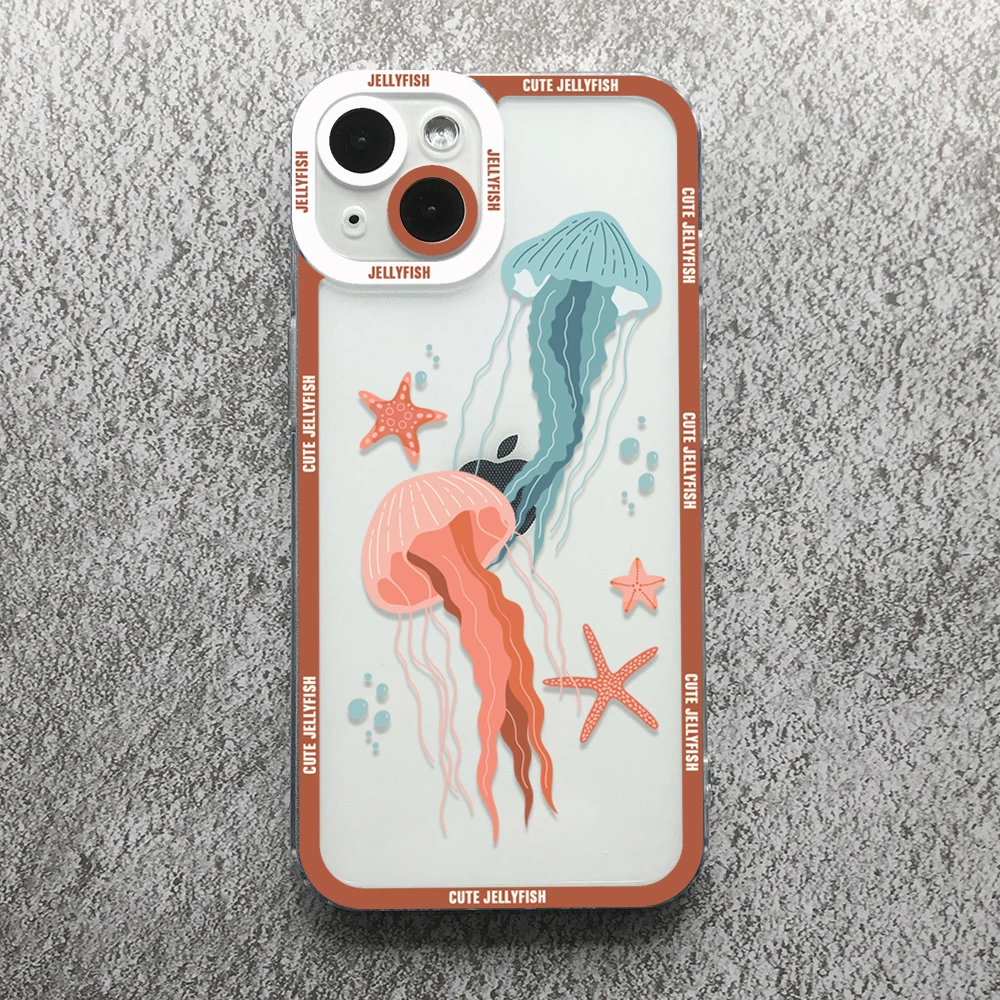 Cute Jellyfish Phone Case For iPhone 15 14 13 12 11 Pro Max Mini 15Plus X XS XR 7 8 Plus Transparent Angel Eyes Back Cover Bags