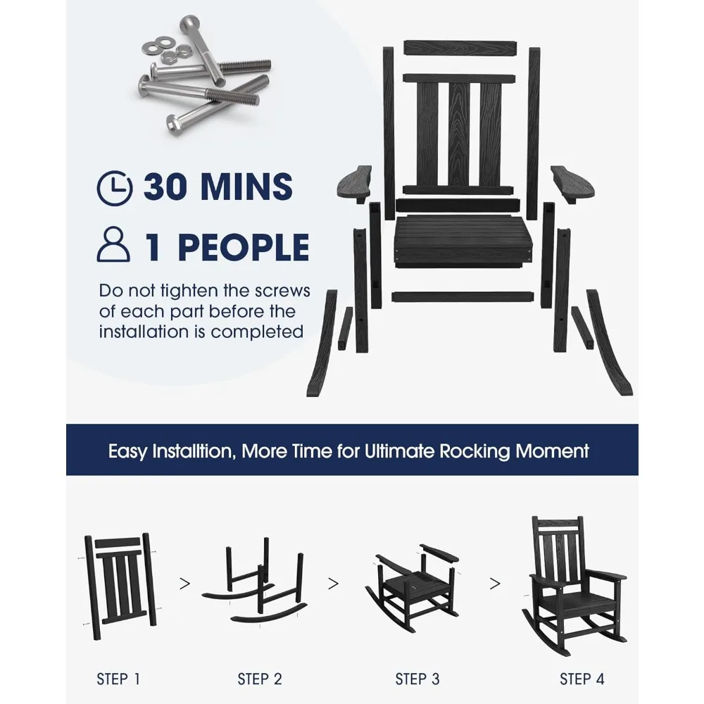 Set di 2 sedie a dondolo da esterno di grandi dimensioni, sedie a dondolo da patio resistenti alle intemperie per portico, dondoli in polietilene ad alta densità con