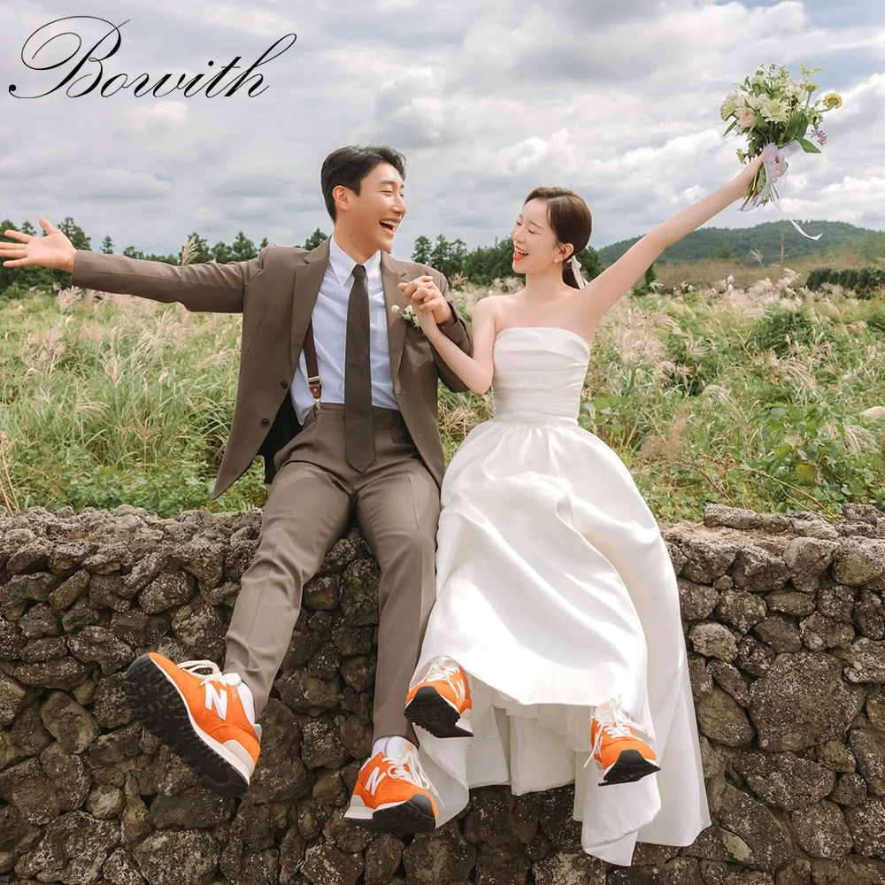 

Bowith Simple Elegant Korean Wedding Dresses A-Line Strapless Bridal Gown Customized Wedding Reception Dresses