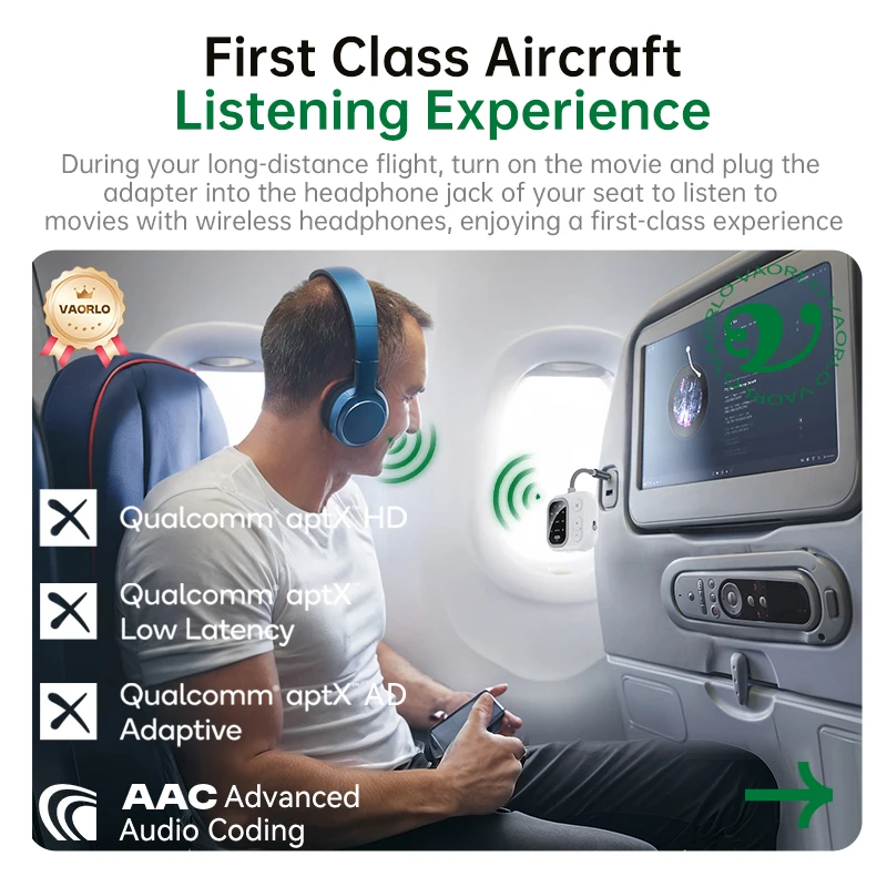 2 in 1 aptX-Adaptive AD/HD/LL AAC Bluetooth Audio Transmitter Receiver 3.5MM AUX HiFi Music Multipoint Airplane Wireless Adapter