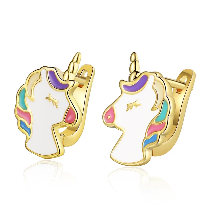 Foxanry Multicolor Drop Glaze Unicorn Hoop Earrings For Women Girls Fashion Personality Elegant Sweet Cute Birthday Jewelry Gift