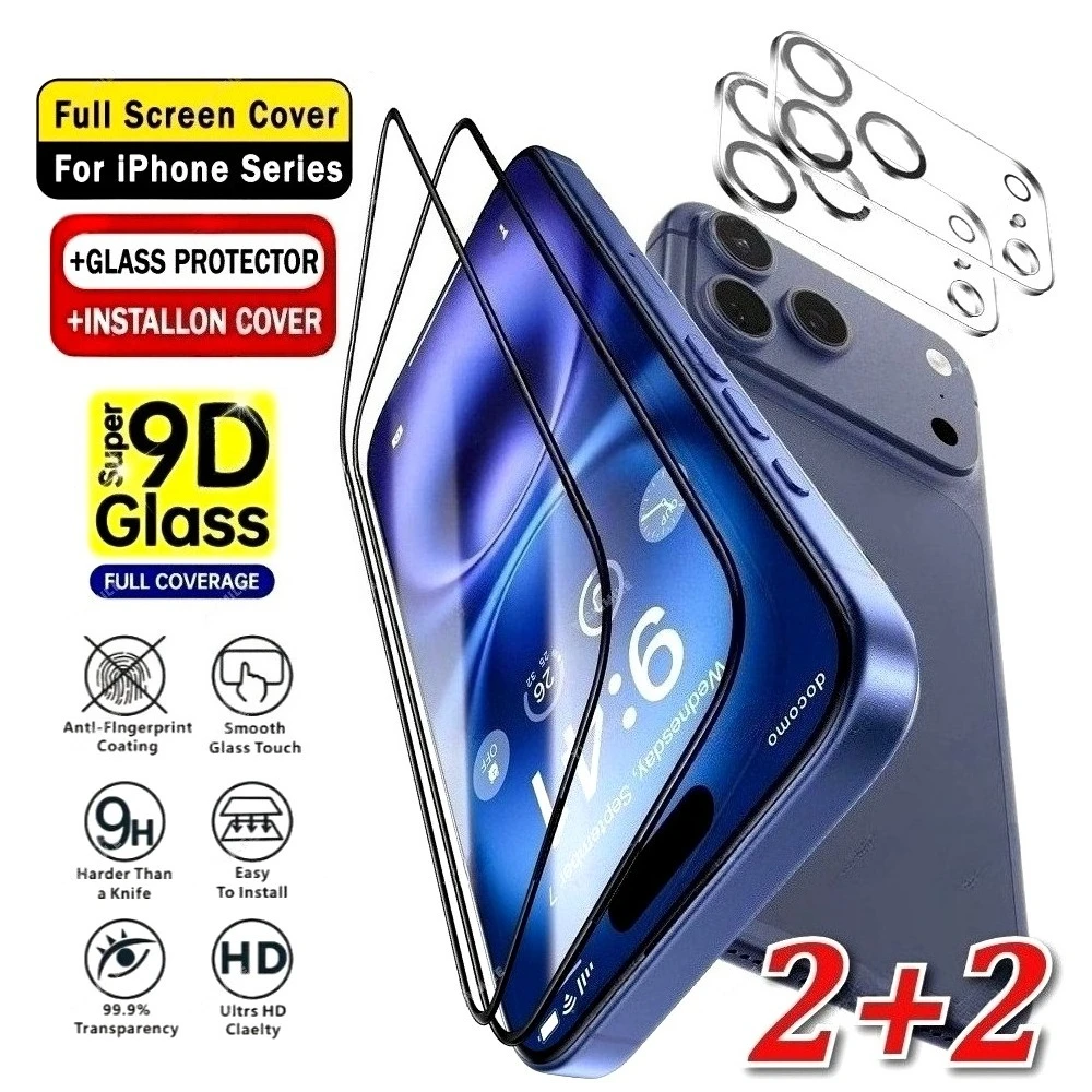 

Защитное стекло 4-в-1 для экрана и камеры iPhone 17, 16, 15, 14 Pro Max, Air 16e, а также для iPhone 13, 12, 11 Pro, 15, 14 Plus