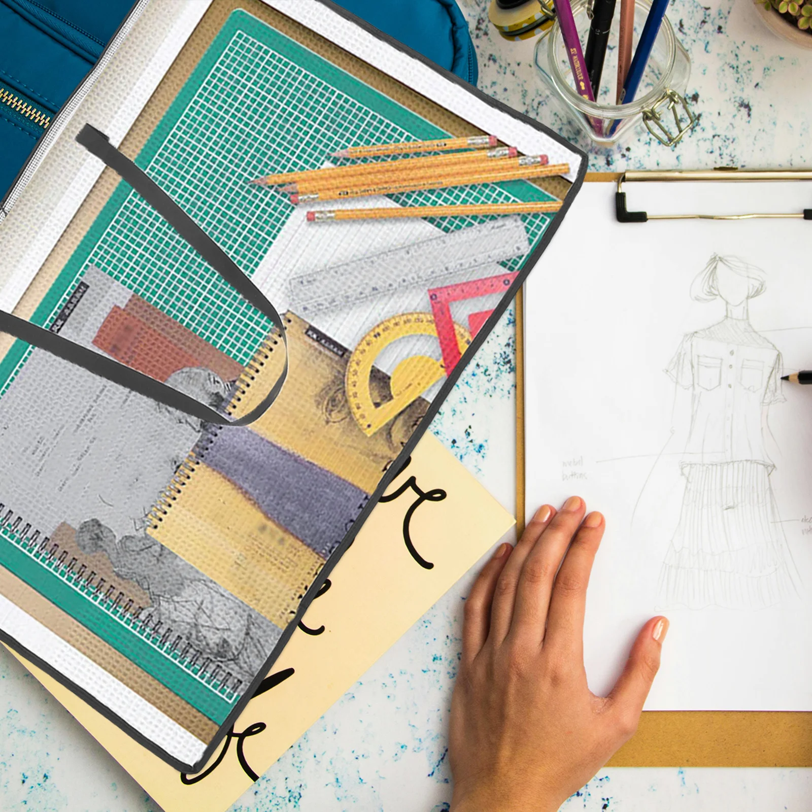 2 قطعة حافظة فنية ذات سعة كبيرة شفافة حقيبة تخزين ملصق للرسم الورقي الفني المنظم حقائب الرسم القماشية