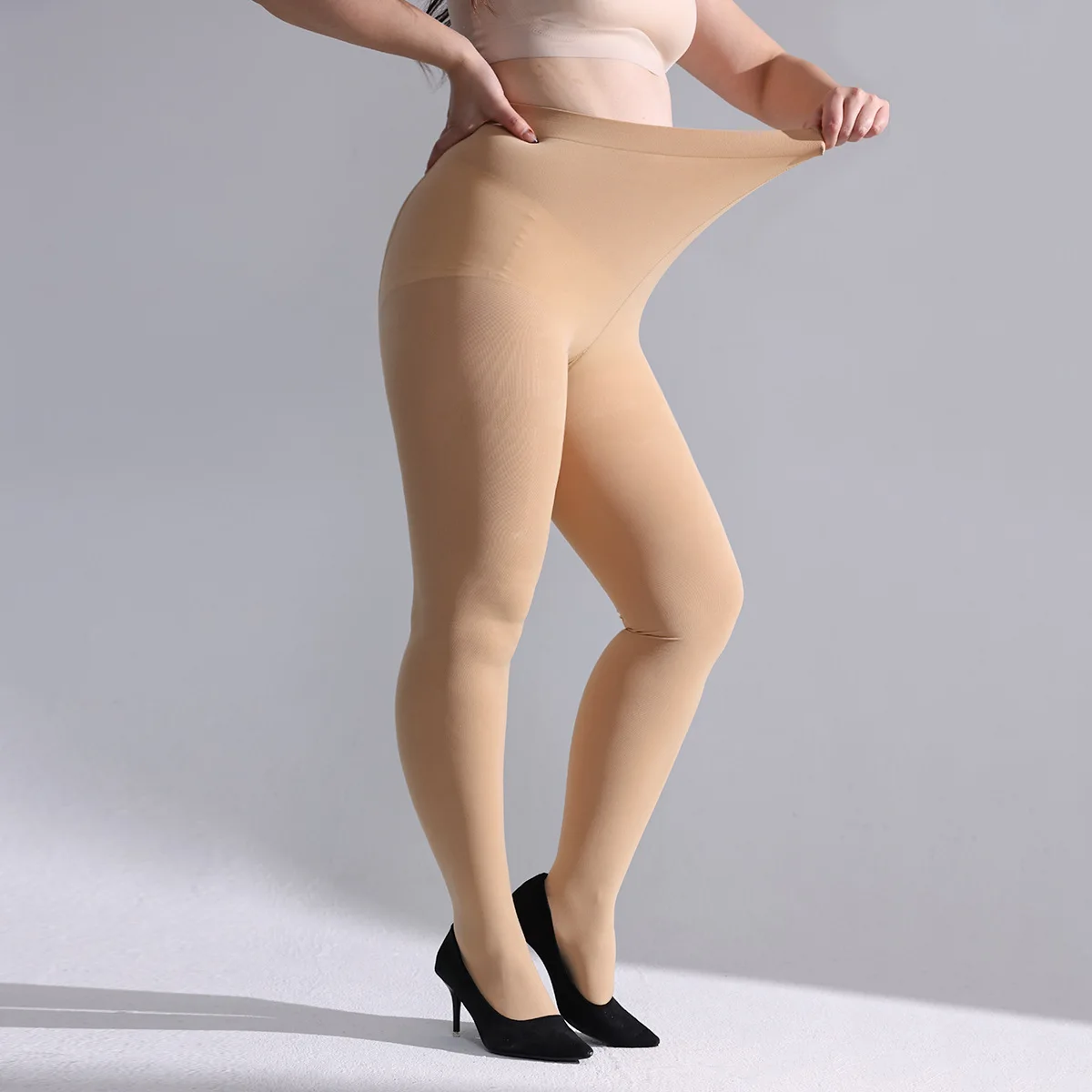 45-75k Plus Size Damen Rosa Strumpfhosen Bauchreparatur Hohe Taille Damen Strumpfhosen Elastische Füße Bodenstrümpfe Rot Fabrik – Detail 12