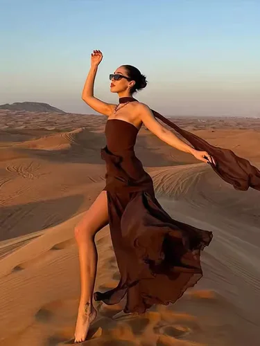 Imagen 2 del producto FSMG elegante sólido sin tirantes cinta vestido largo moda Slash cuello sin mangas batas sin espalda señora Primavera Verano vestidos de noche