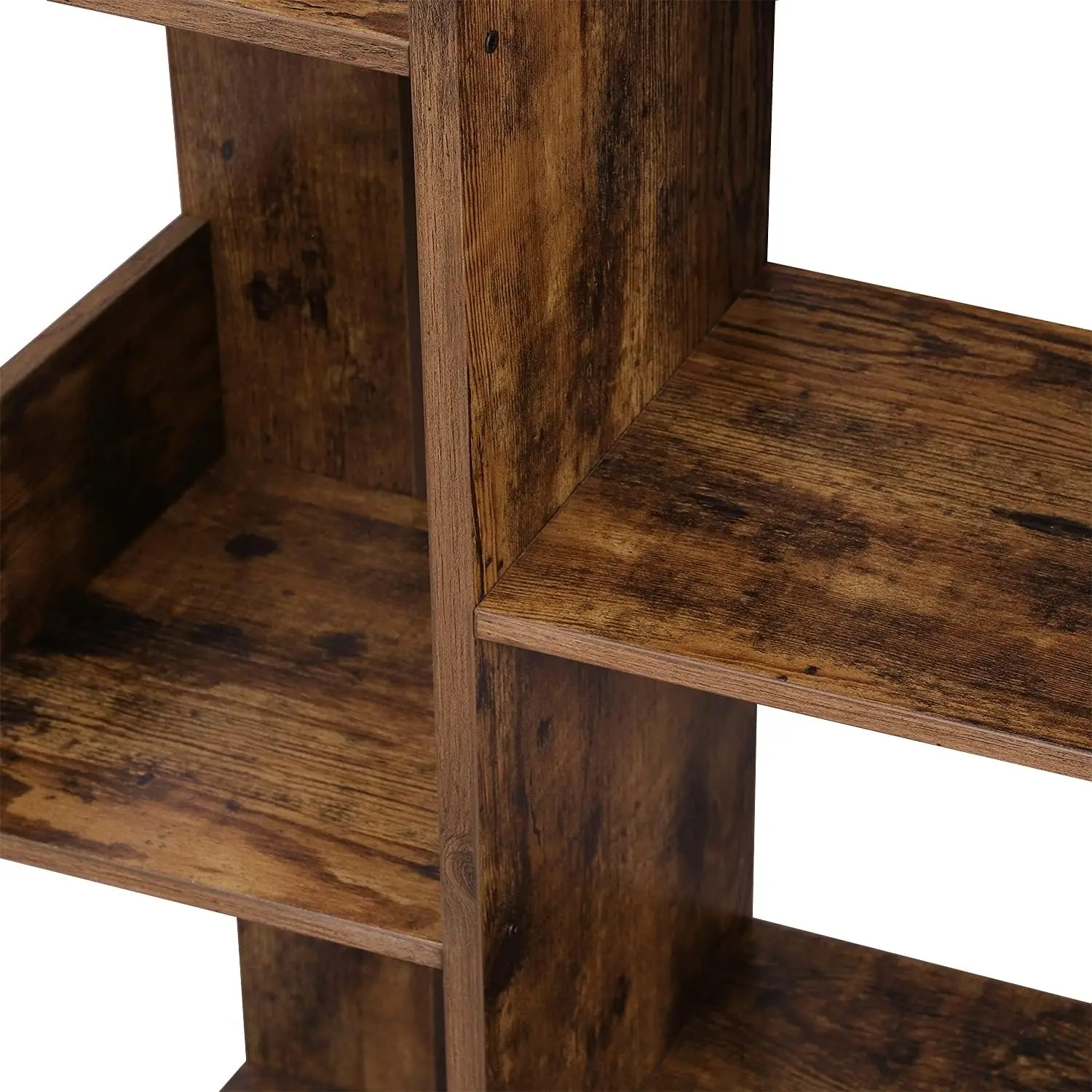 Tree-Shaped Bookshelf with 8 Shelves, Rustic Brown, Compact Design for Living Room or Office