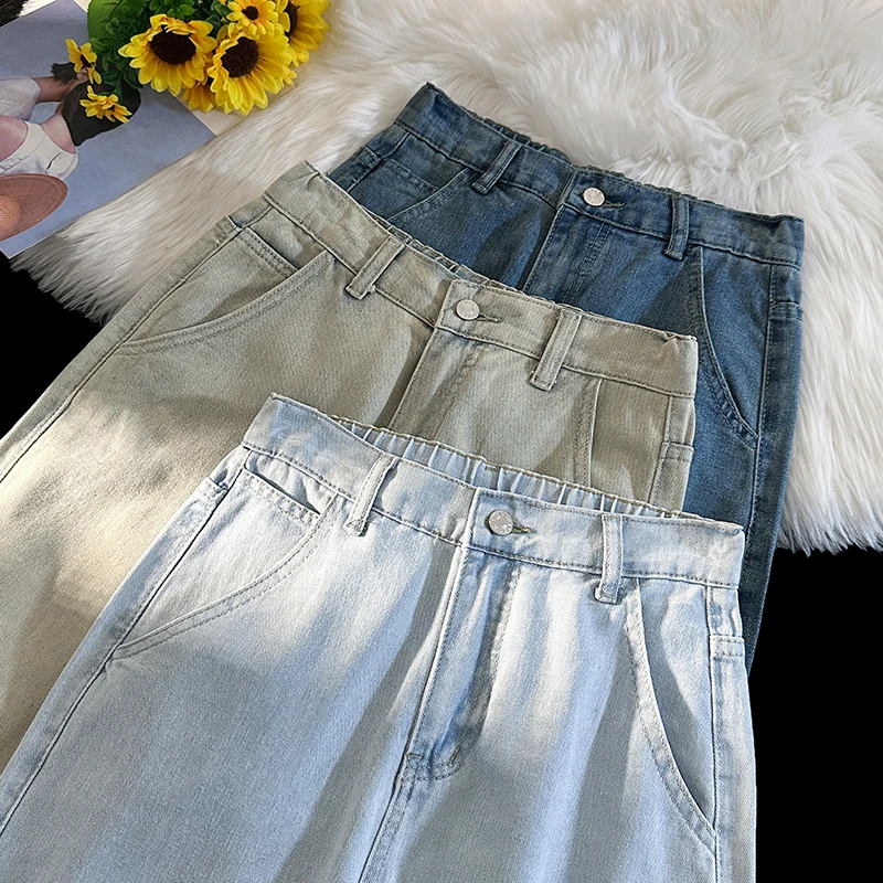 

Men's Spring Summer Vintage Denim Jeans Thin Baggy Straight Leg Trousers Solid Color Hong Kong Style High Street Casual Pants