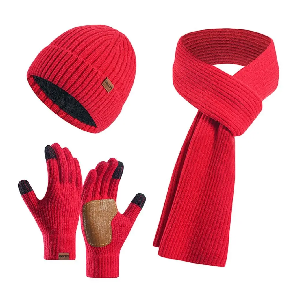 3 stks/set Warme Vrouwen Hoeden Sjaal Handschoenen Set antislip Gehoorbescherming Winter Warm Mitten Zachte Winddicht Touchscreen Handschoenen