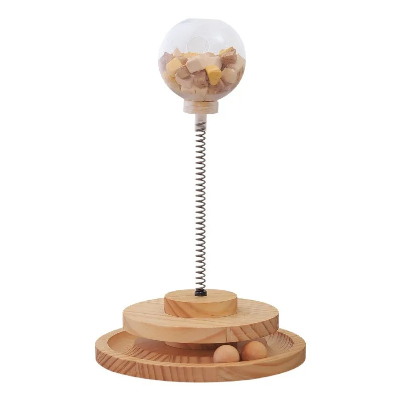 

CX solid wood cat teaser stick turntable cat toy self-pickup pet food utensils new educational tumbler leaking food ball