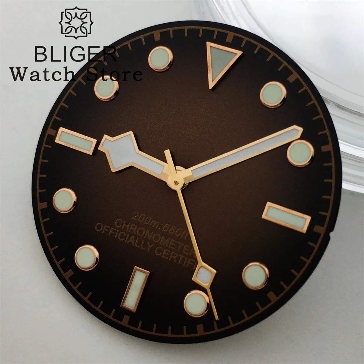 BLIGER 29mm Bronze Dial Rose Gold Index With Hands C3 Luminous Fit NH34 NH35 NH36 ETA 2836 2824 PT5000 Miyota DG Series Movement