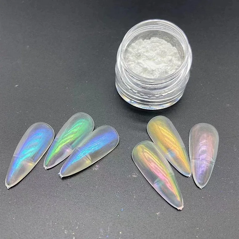 1 Bottle White Chrome Nail Powder Aurora Mirror Chameleon Nail Art Glitter Pigment Ultra-Thin Iridescent Polarized Nail Rub Dust