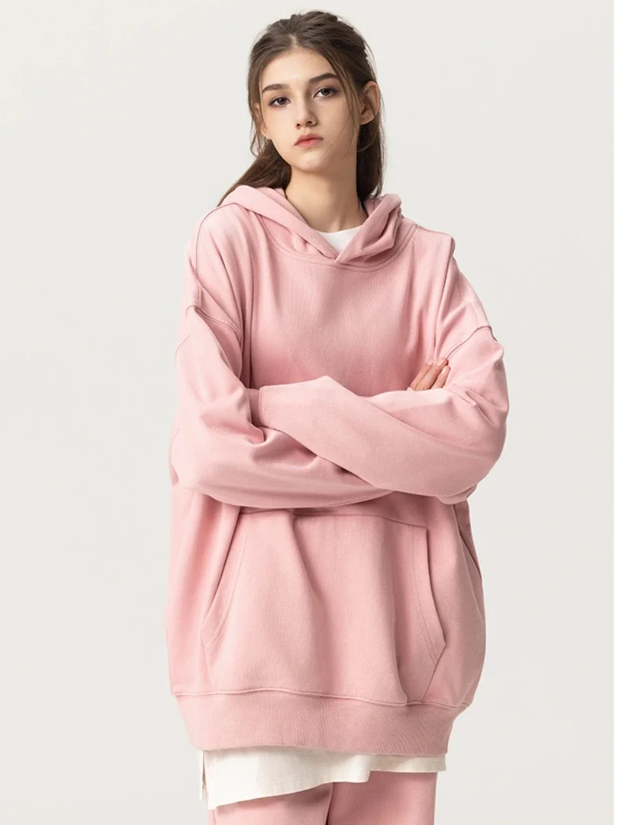 Sumuyoo Solid Color Fashion Hoodie Set 400g/㎡ Winter Thicken Fleece Women Loose Basics Oversized Hoodie Warm Pullovers Jacket