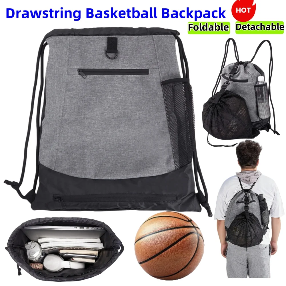 

Portable Drawstring Basketball Backpack with Detachable Mesh Bag Football Soccer Volleyball Ball Storage Bags for Outdoor Sports
