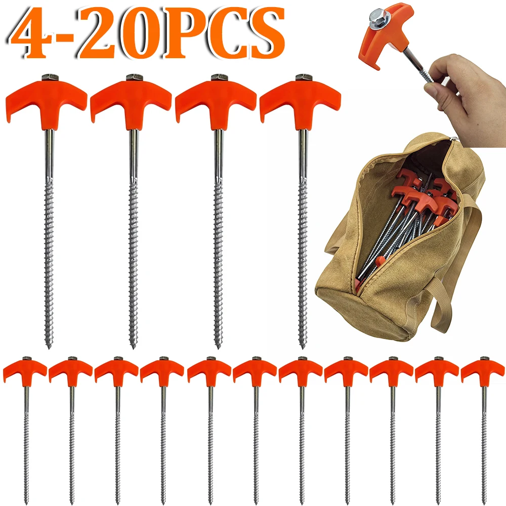 4-20pcs Screw-in Tent Stakes Ground Anchors Hexagonal Plastic Head Spiral Screws Camping Peg Ground Nails Tool Camping Tent Pegs