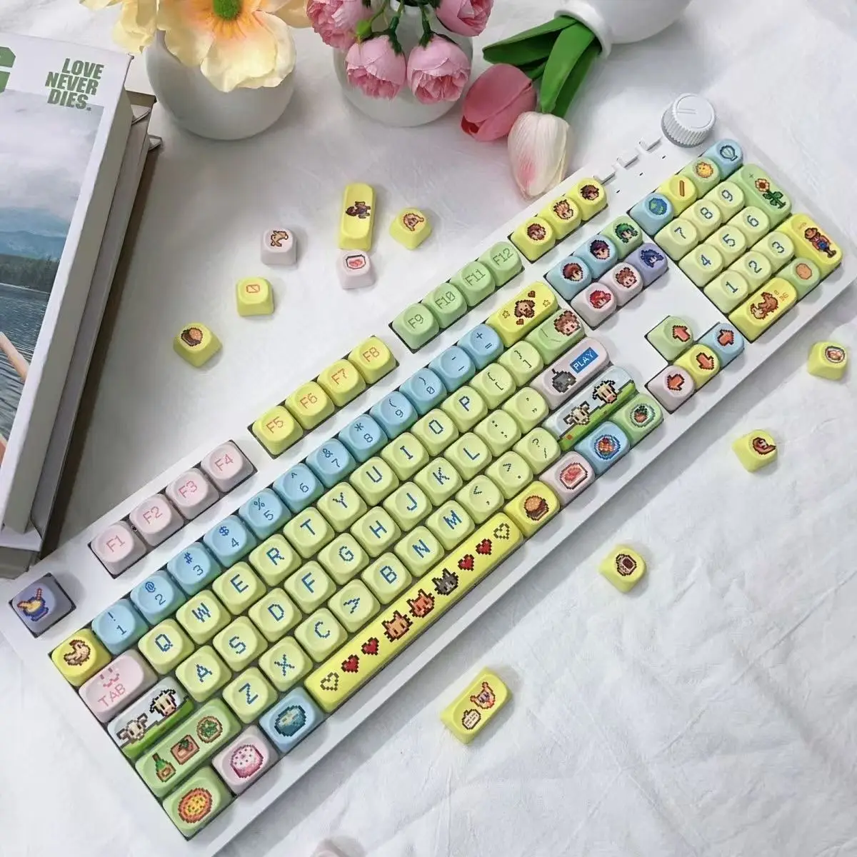 Stardew Valley MOA Cute Keycaps Custom PBT Five Sides Dye Sublimation Mechanical Keyboard Full Set Keycaps Compatible MX Switch