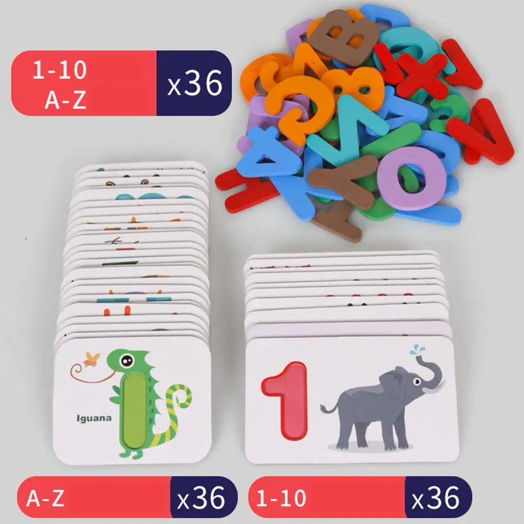 Wooden Alphabet Numbers Puzzle Cards Montessori Gifts Letter Game Toys Colorful