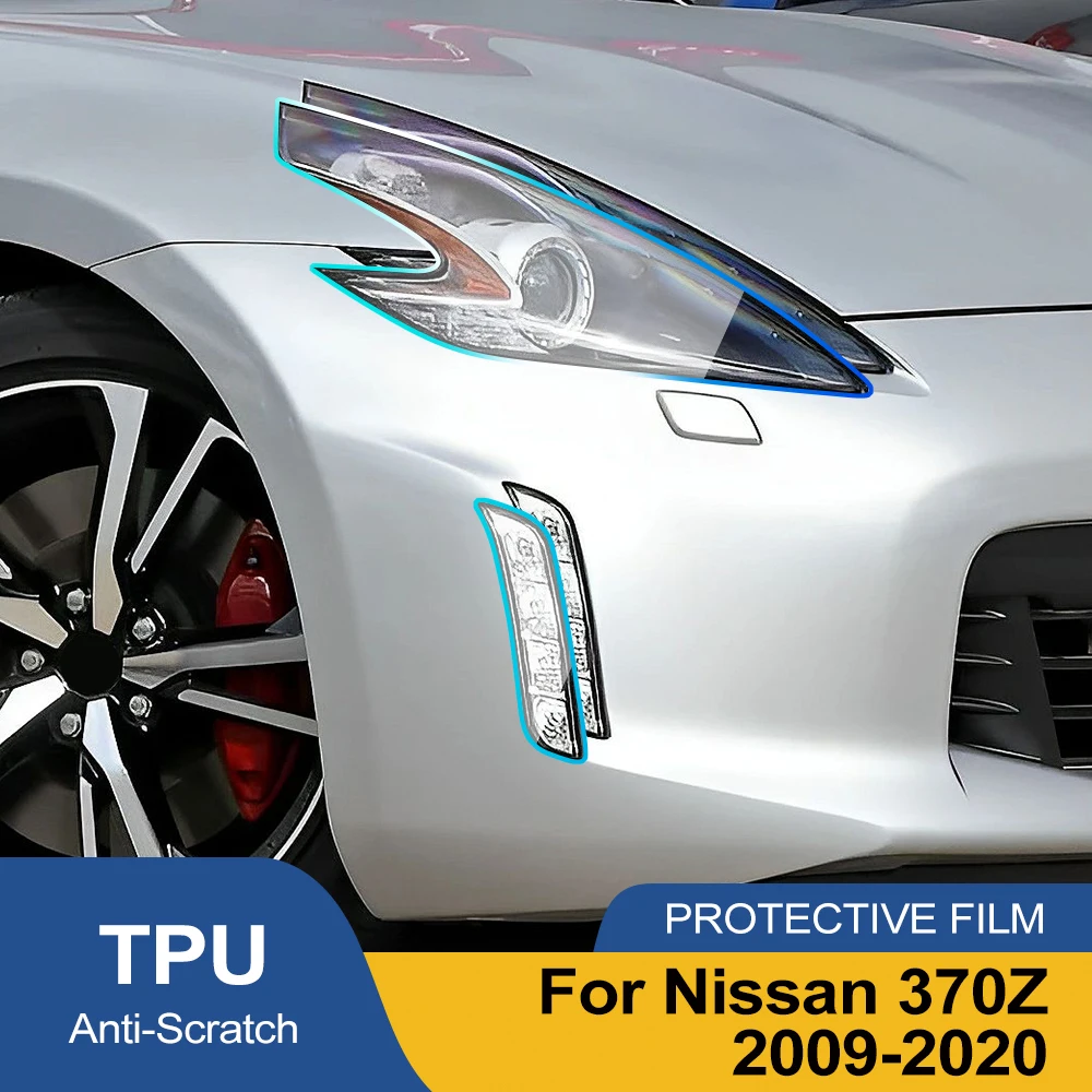 

Для Nissan 370Z 2009-2020: Комплект глянцевой дымчато-черной защитной пленки из ТПУ для фар (PPF) с предварительно вырезанными элементами, виниловая пленка-накладка с защитой от царапин