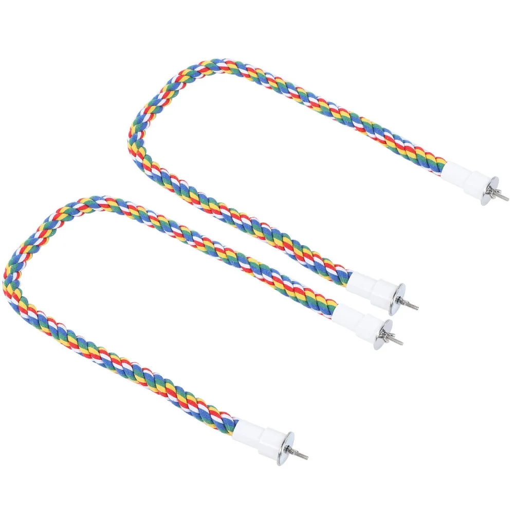 2pcs Colorful Cotton Rope Rope Perch Handmade Spiral Stand Climbing Toy Stainless Steel Bendable Bird Swing Indoor Play