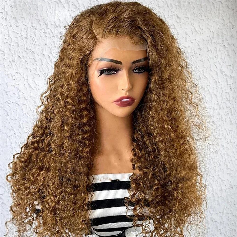 Lange Kinky Krullende Kant Voorkant Pruik Blond Lijmloze 26Inch 180 Dichtheid Voor Vrouwen Babyhaar Hittebestendige Pretokkelende Dagelijkse Pruik