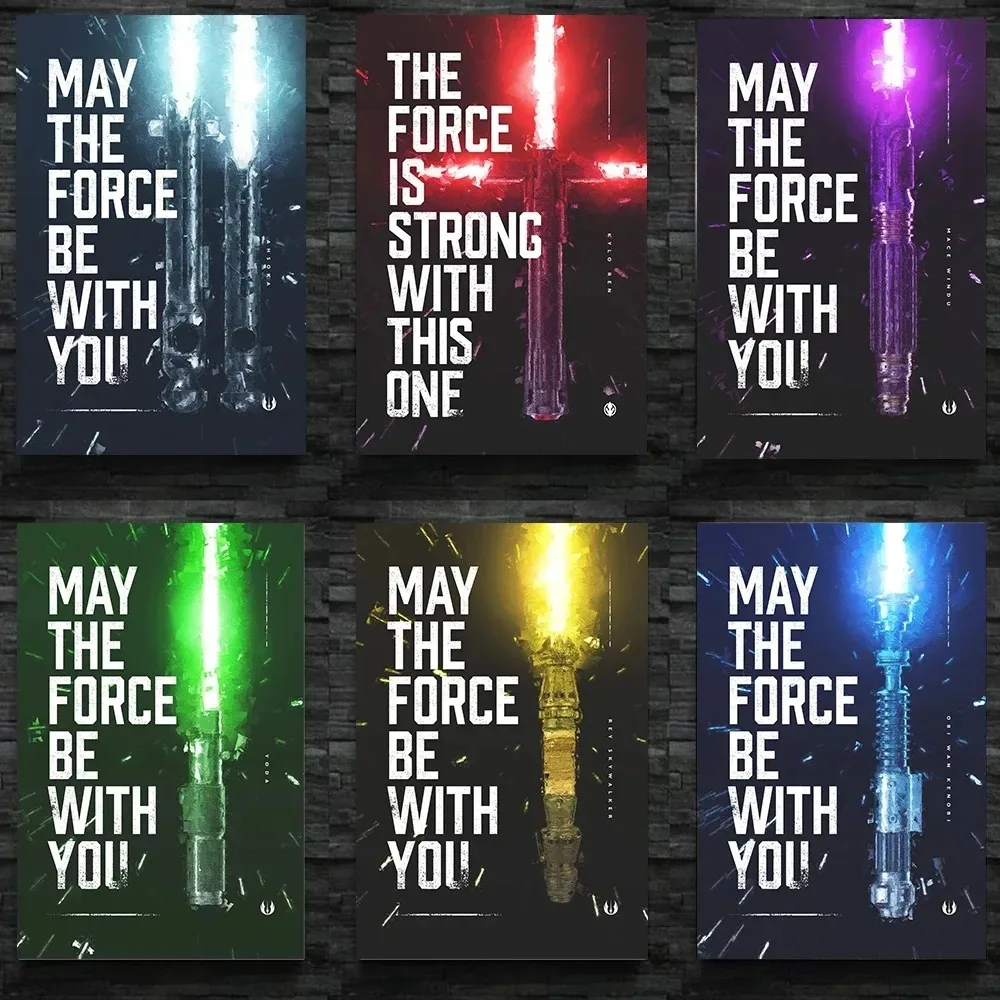 Póster de Arte de texto de película de Wars, pintura en lienzo de sable de luz de estrella Pop, impresiones de pared geniales para sala de juegos, regalos para niños, imágenes para dormitorio, decoración del hogar