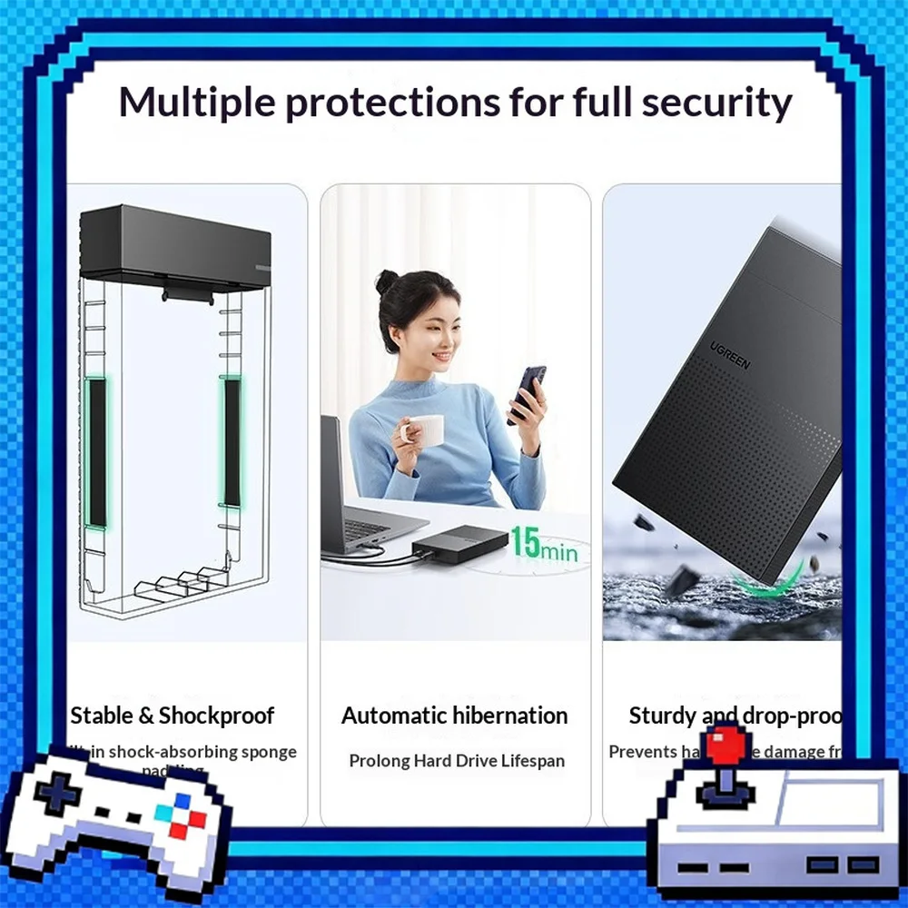 UGREEN CM472 3.5 2.5 Inch SATA Hard Drive Enclosure USB External HDD SSD Case Supports up to 20TB for Laptop Desktop