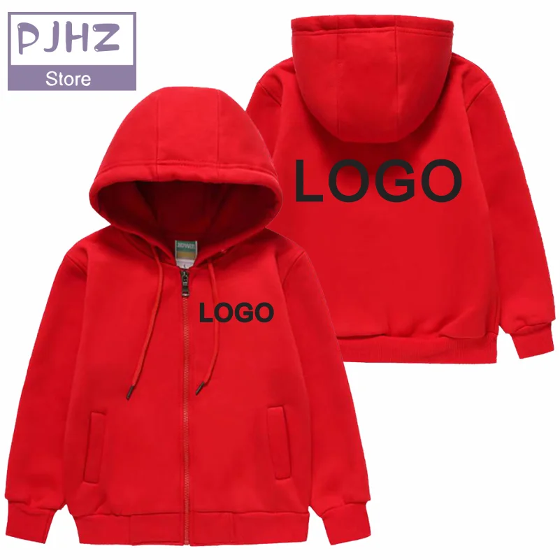 Children's Solid Color Zipper Hoodie Cotton Warm Hoodies Custom Design Printing Logo 2024 New Autumn Winter Coat