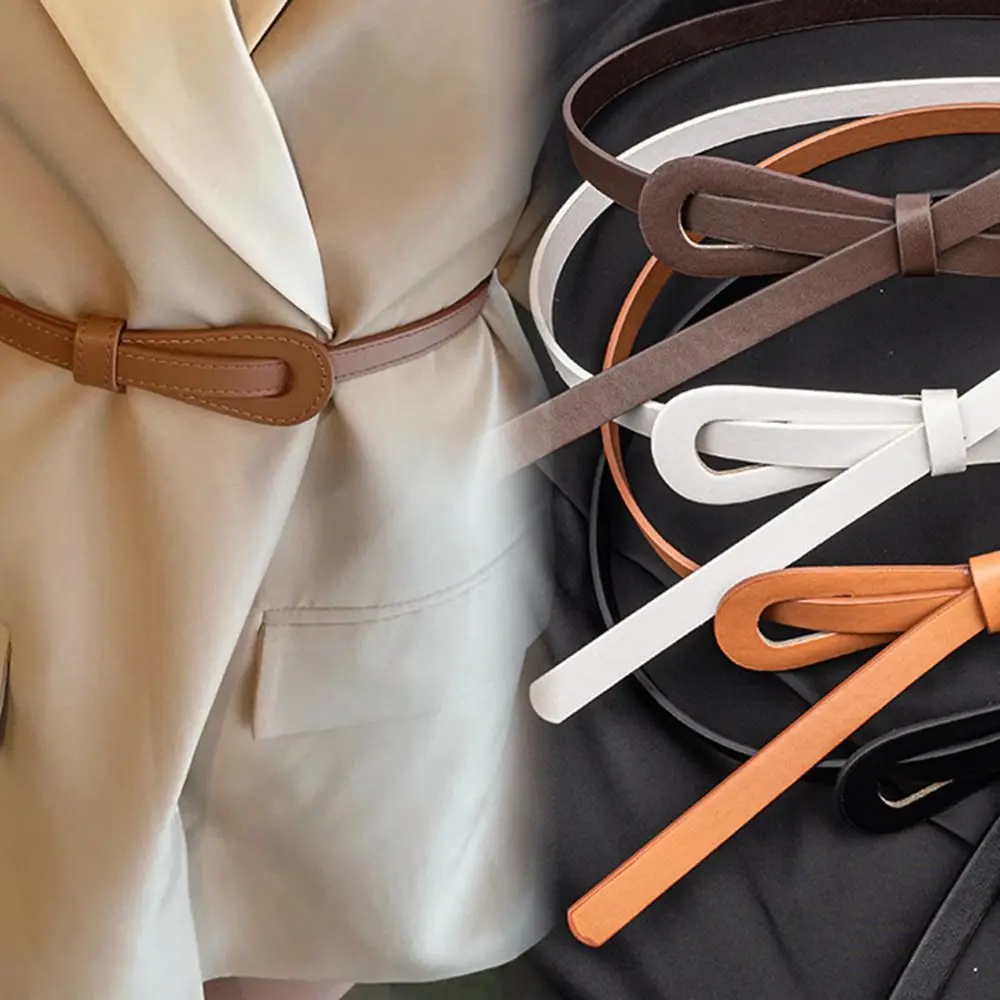 حزام نسائي أنيق Y2k بإبزيم معدني قابل للتعديل وأشرطة خصر نحيفة من جلد البولي يوريثان معطف فستان رفيع وحزام خصر مزخرف #5