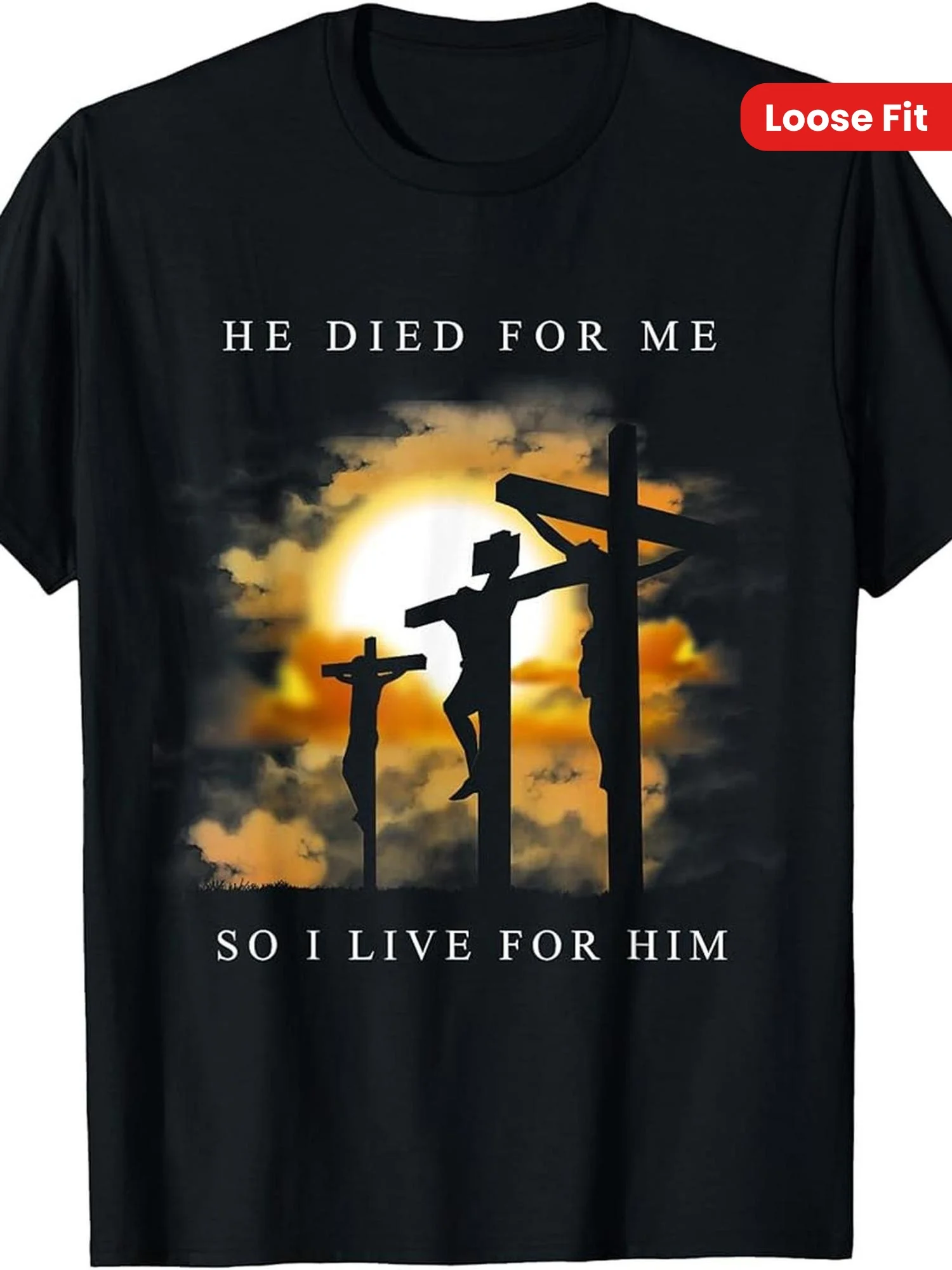 

"HE DIED for ME SO I LIVE for HIM" Men's Christian Graphic T-Shirt - 100% Cotton Vintage Cross Print Tee
