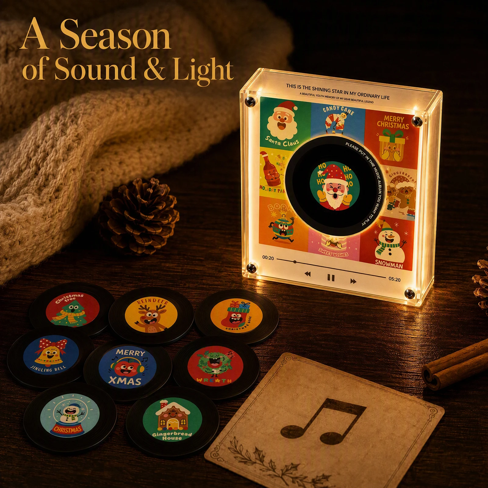NFC Music Box Player Magnetic Refrigerator Decor Rotating LED Night Light Touch To Play Vinyl Record Player Halloween Xmas Gift