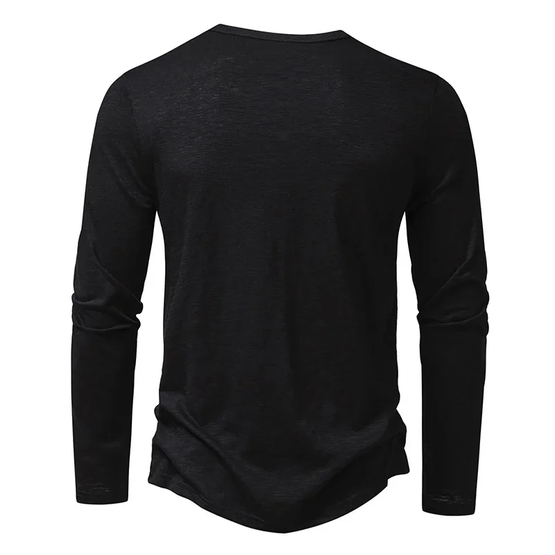 Herbst Neue männer Baumwolle Taste Langarm Henley Neck T-Shirt Casual Einfarbig Atmungsaktive Vielseitige Mode Dünne T-Shirts – Detail 7
