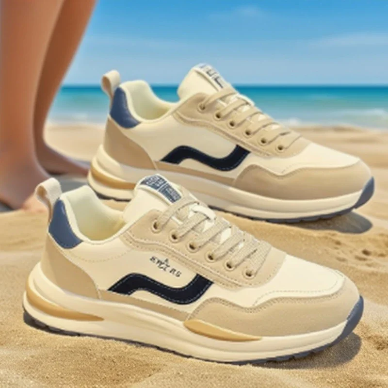 Sapatos masculinos 2025 primavera respirável tênis de corrida tendência versátil sapato casual sola grossa pai masculino sapato na moda