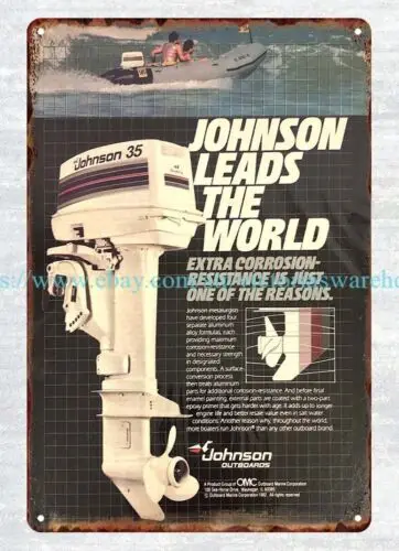 1982 Johnson Outboard Boat Motor metal tin sign plaque art on wall