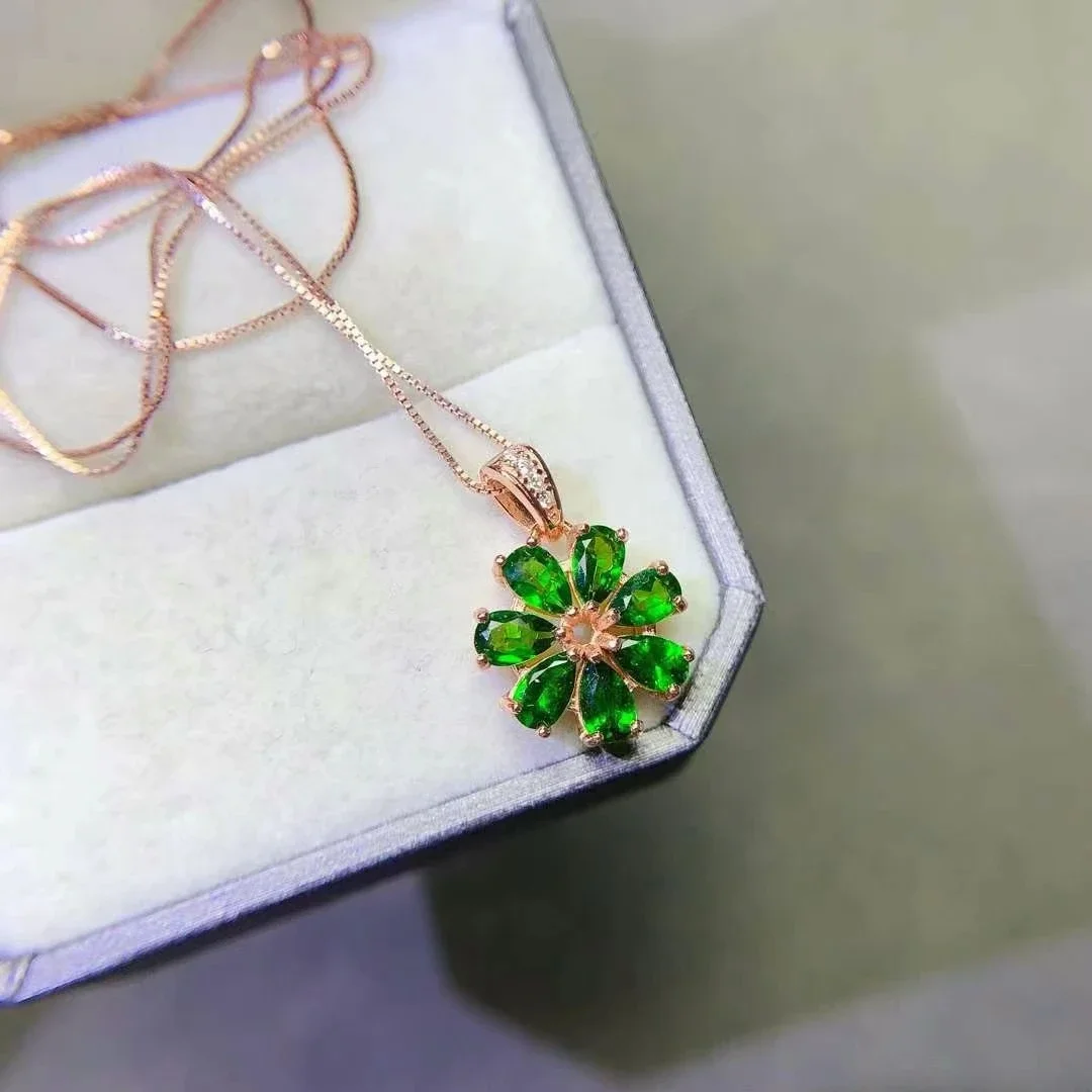 Classic Design 925 Silver Necklace Pendant 3mm*5mm Total 1.8ct Natural Diopside Pendant 18K Gold Plated Diopside Jewelry - Image 2