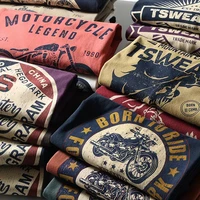 Camiseta de manga corta de lana vintage pesada de algodón 100% para hombre, camiseta informal americana con cuello redondo de verano 2025, tendencia básica