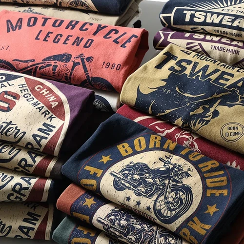 Camiseta de manga corta de lana vintage pesada de algodón 100% para hombre, camiseta informal americana con cuello redondo de verano 2025, tendencia básica