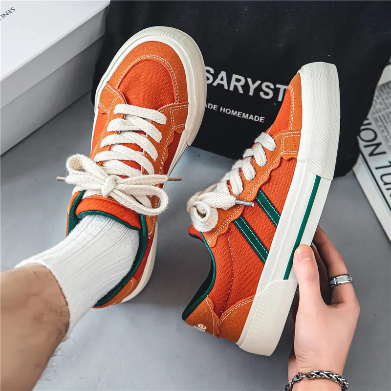 

Fashion Orange Men's Casual Sneaker Low Breathable Canvas Skateboarding Shoes Man Espadrilles Non-slip Mens Skate Shoes Trainers