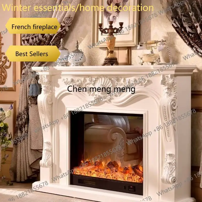 A95 Cozy modern white natural‑wood fireplace cabinet, French‑Nordic luxury style, elegant home furniture for living‑room decor.