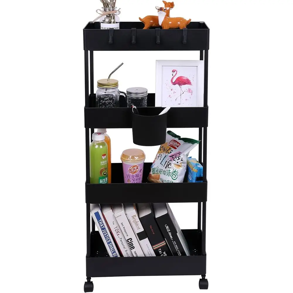 

4 Tier Slim Rolling Utility Kitchen Cart Bathroom Organizer or Narrow Plaultipose Storage Shelve Mobile Trolley or Bedroom Laund