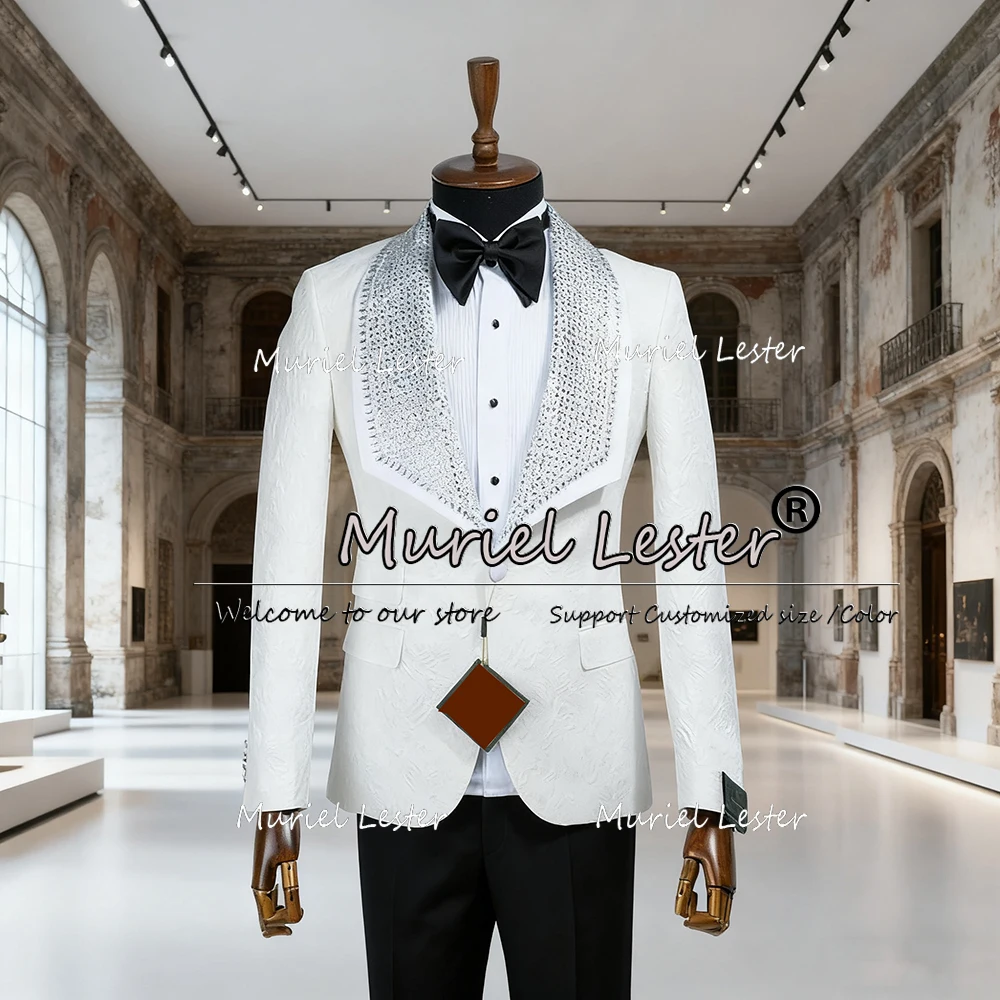 

Роскошные свадебные костюмы для жениха, серебряные ромбовидные лацканы с бисером и цветочным узором, мужские пиджаки по индивидуальному заказу, мужские деловые смокинги для жениха из 2 предметов