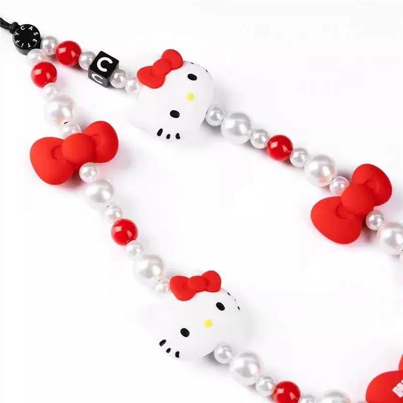 Sanrio Hello Kitty Bracelet Lanyard for iPhone Samsung Huawei Xiaomi Mobile Phone Case Bead Anti-Lost Wrist Strap Car Keychain