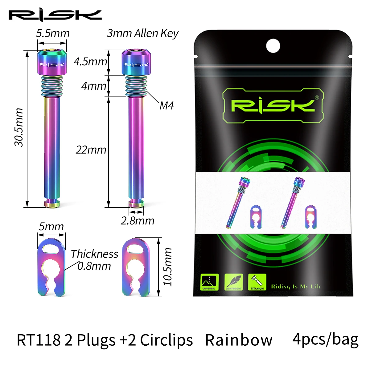 RISK 2 pcs M4x26mm Bicycle Brake Plug/Circlip Disc Brake Clamp Fixing Screw MTB Bike Titanium Alloy Plug