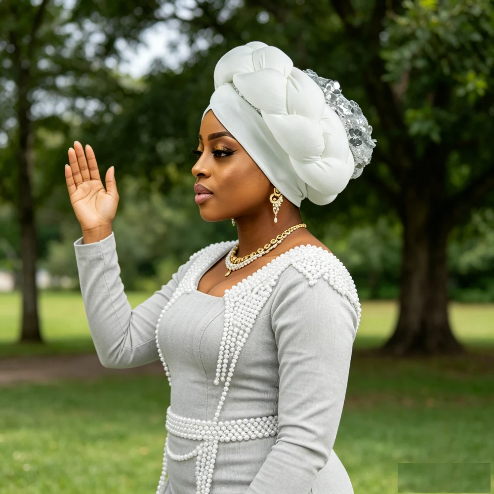 African Auto Gele Exaggerated Braids Turban Cap Women Wedding Party Head Wrap Stretch Muslim Hijab Bonnet Headband Headwear Hat