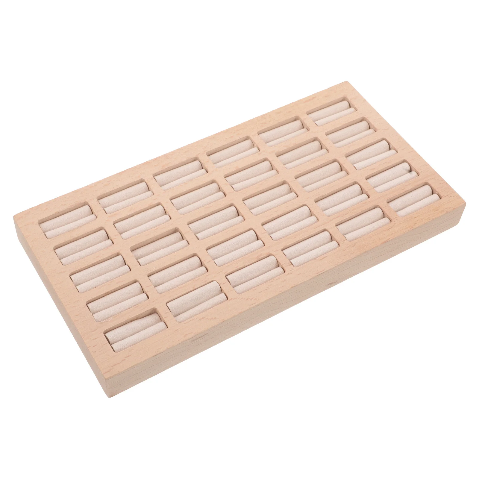 

Wooden Jewelry Display Tray 30-Slot Ring Organizer Linen Lining Jewelry Storage Showcase Tray Elegant Rings Holder
