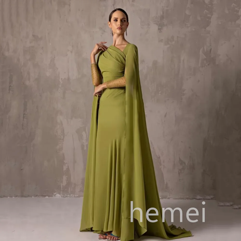 

Customized Chiffon Beadings Prom Dress Mermaid Long Sleeves Party Gowns Elegant Floor Length Formal Evening Dress