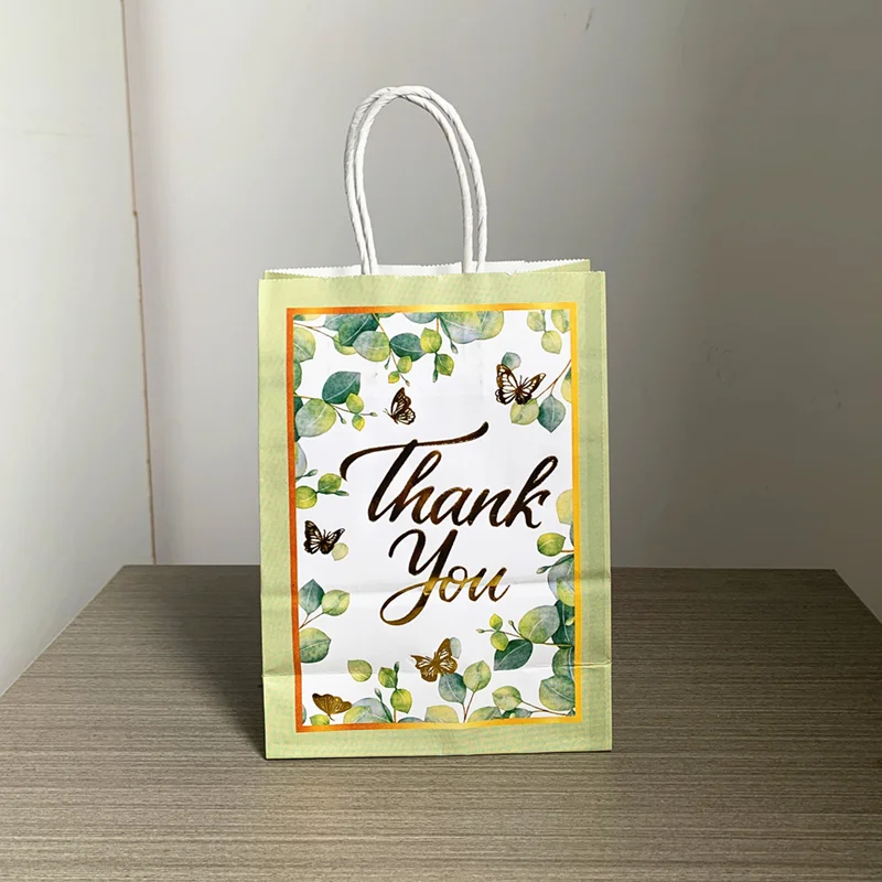 12pcs Bronzing Thank You Portable Gift Bags Wedding Favors for Guests Birthday Party Packaging Bag Clothing Shopping Handbags